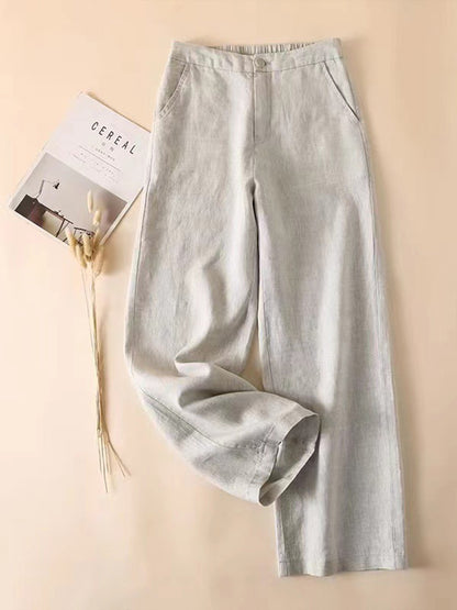🔥Summer Arrivals🌟Women's Solid Color Half Elastic Waist Casual Cotton and Linen Wide Leg Pants