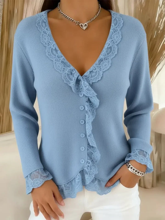 🔥Summer Arrivals🌟Women's Lace-paneled V-neck Sweater