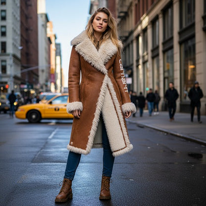 🔥𝗖𝗹𝗲𝗮𝗿𝗮𝗻𝗰𝗲 𝗦𝗮𝗹𝗲🌟Luxurious Faux Fur Trimmed Long Coat for Winter Elegance