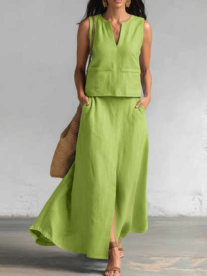 🔥Summer Arrivals🌟Minimalist And Elegant V-neck Top And Skirt Two-piece Set