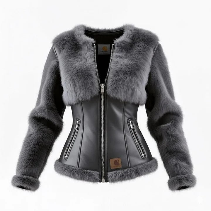 🔥𝗖𝗹𝗲𝗮𝗿𝗮𝗻𝗰𝗲 𝗦𝗮𝗹𝗲🌟Handmade Black Leather Bomber Jacket, Grey Faux Fur Trim, Slim Fit