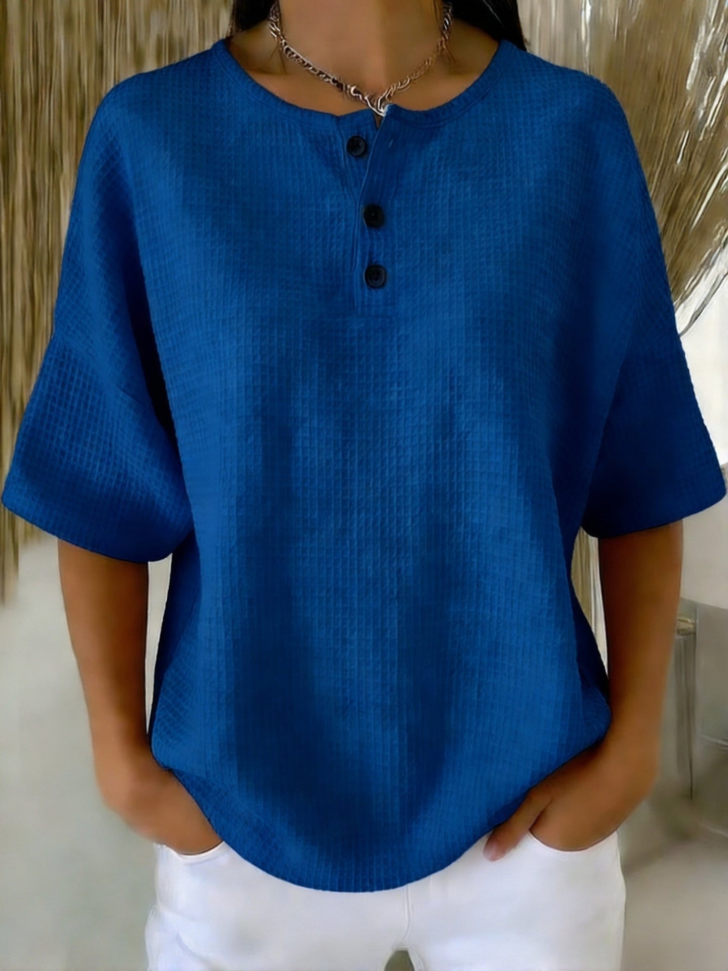 🔥Summer Arrivals🌟Casual Waffle Henry Collar Sweatshirt