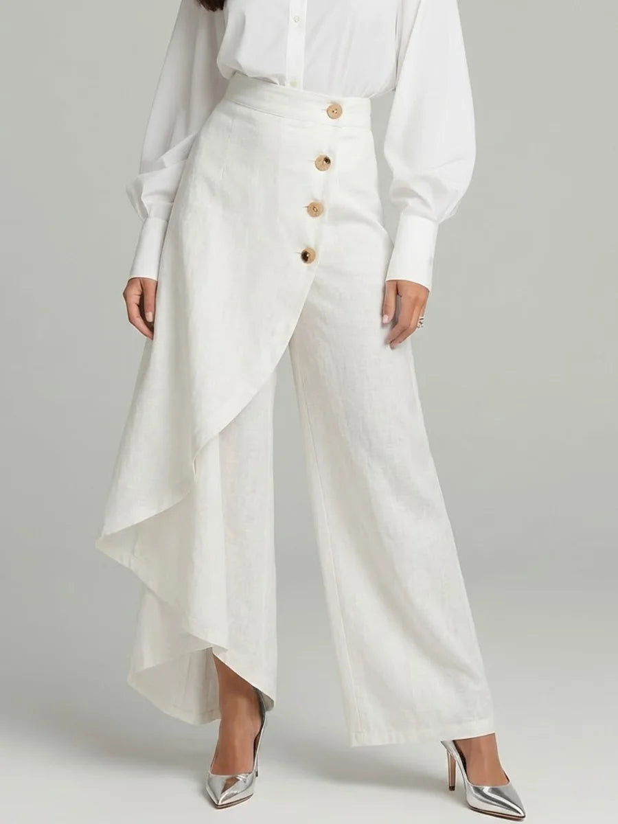 🔥Summer Arrivals🌟Women's Solid Color Elastic Waist Casual Loose Linen Wide-leg Pants
