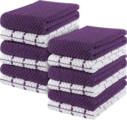 Kitchen Towels 12 Pack, 15 x 25 Inches, 100% Ring Spun Cotton Super Soft and Absorbent Linen Dish Towels, Tea Towels and Bar Towels Set (Black)