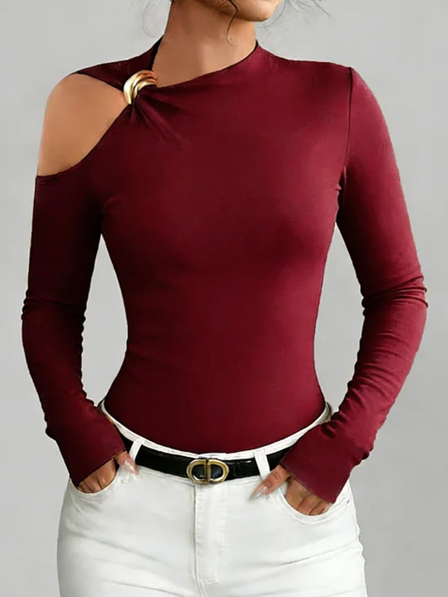 🔥Summer Arrivals🌟Women's Solid Color Stand Collar Long Sleeve Casual Loose Stretch Top