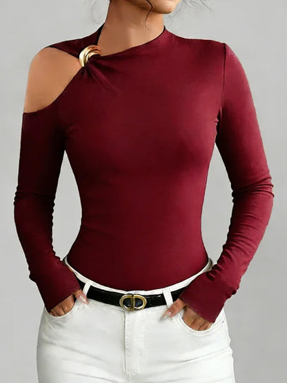 🔥Summer Arrivals🌟Women's Solid Color Stand Collar Long Sleeve Casual Loose Stretch Top