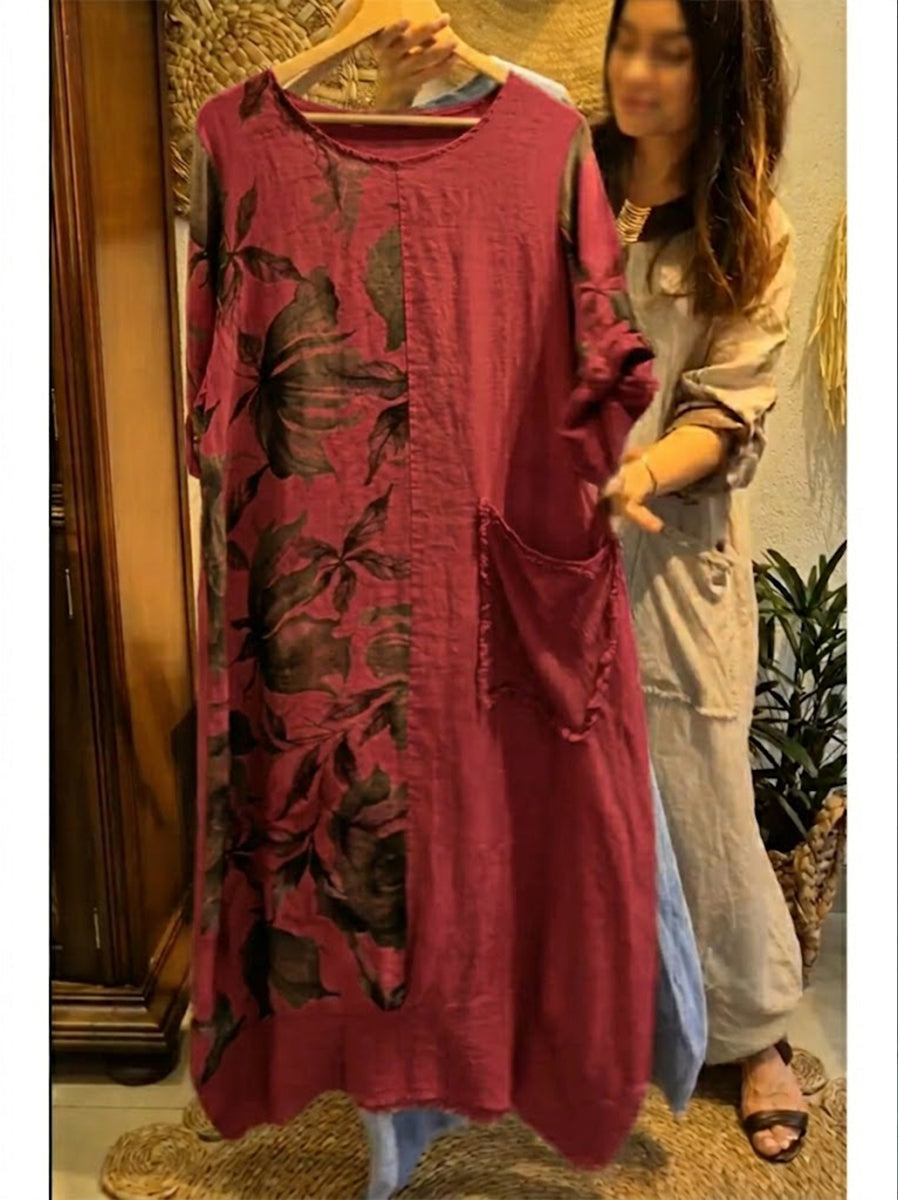 🔥Summer Arrivals🌟Loose-fitting Casual Floral Print Linen And Cotton Dress