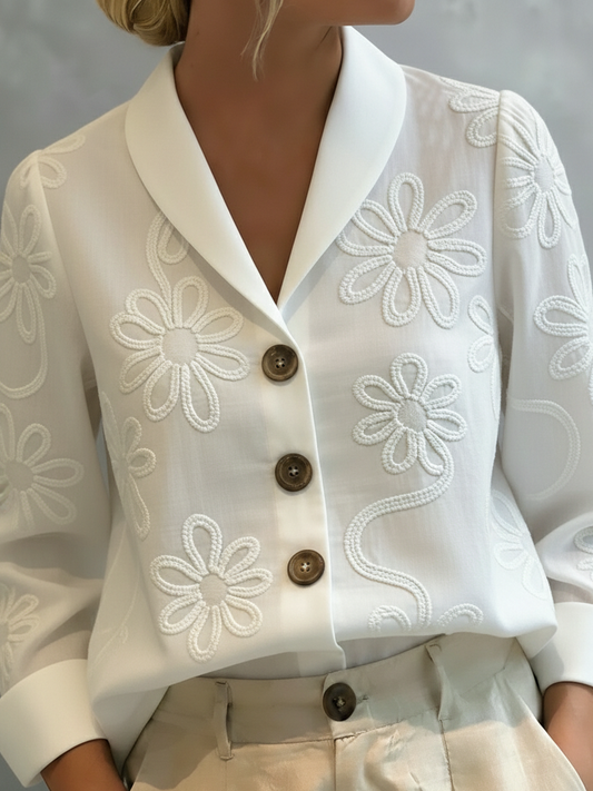 🔥Summer Arrivals🌟Vintage Floral Embroidered Shawl Collar Blouse