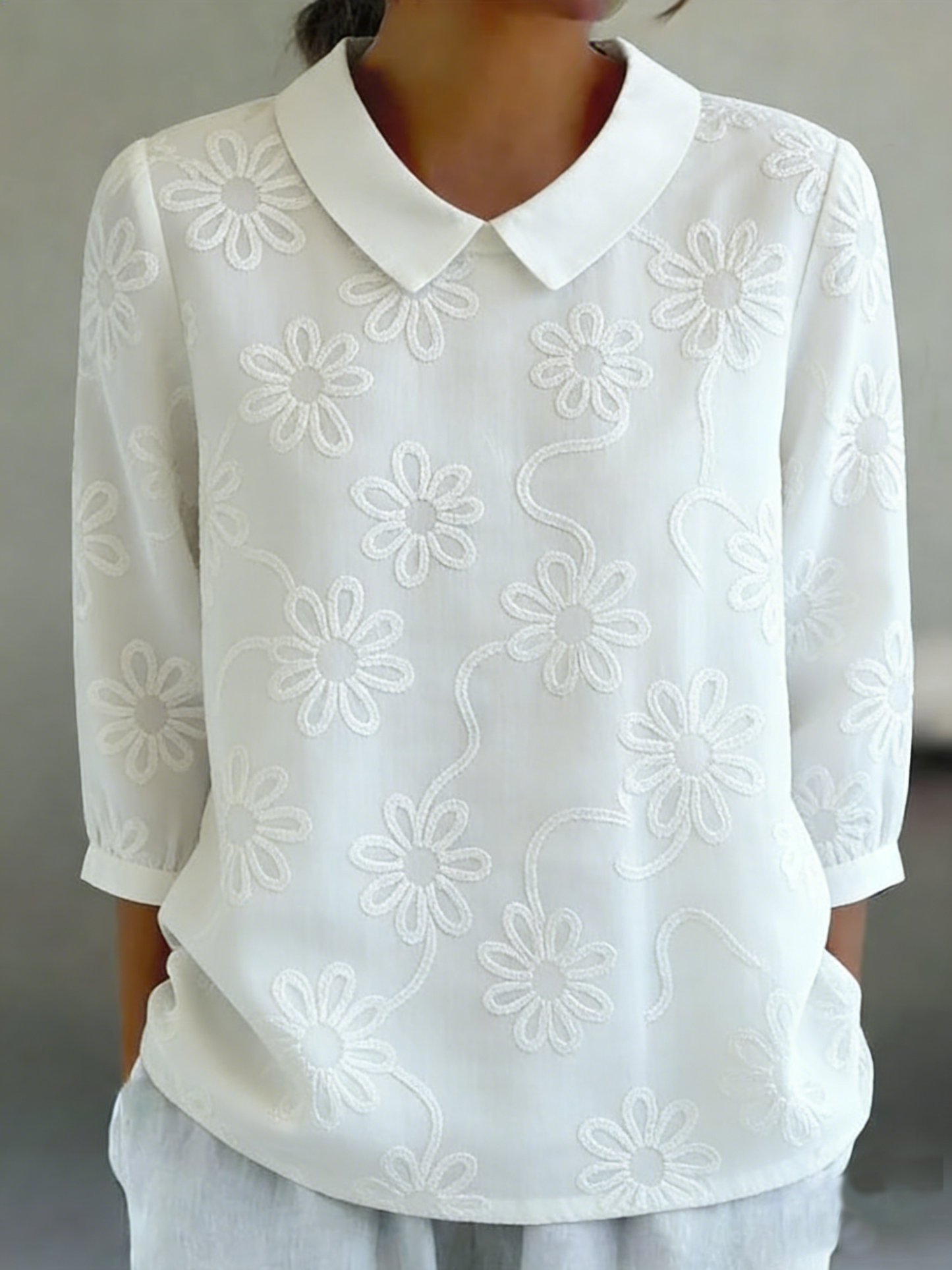 🔥Summer Arrivals🌟Romantic Floral Embroidered Peter Pan Collar Shirt Blouse