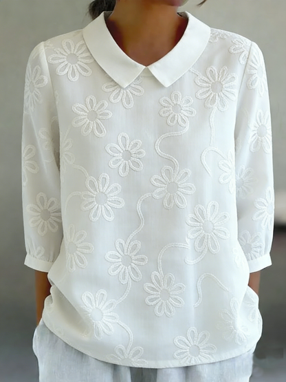 🔥Summer Arrivals🌟Romantic Floral Embroidered Peter Pan Collar Shirt Blouse