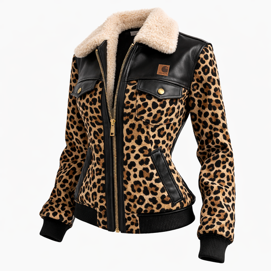 🔥𝗖𝗹𝗲𝗮𝗿𝗮𝗻𝗰𝗲 𝗦𝗮𝗹𝗲🌟Women’s Leopard Print Faux Leather Jacket with Sherpa Collar