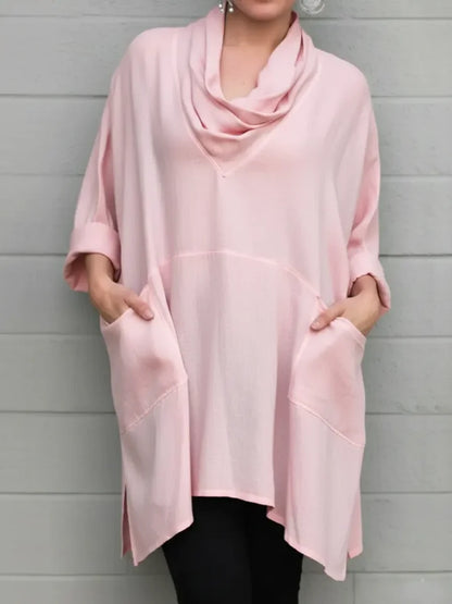 🔥Summer Arrivals🌟Women's Cozy Cowl Neck Linen And Cotton Top