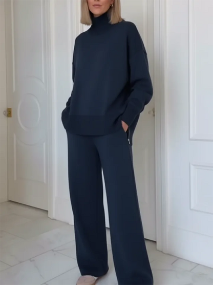 🔥Summer Arrivals🌟Casual Travel Stand Collar Side Zipper Top Straight Pants Two-Piece Set