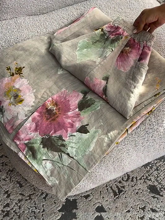 🔥Summer Arrivals🌟Women's Vintage Floral Print Casual Cotton and Linen Pants