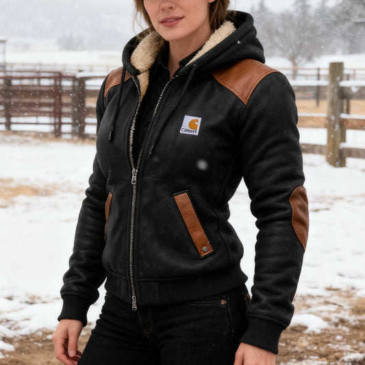 🔥𝗖𝗹𝗲𝗮𝗿𝗮𝗻𝗰𝗲 𝗦𝗮𝗹𝗲🌟Women's Vintage Warm Winter Leather Hooded Jacket With Sherpa Lining