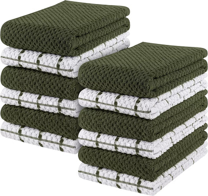 Kitchen Towels 12 Pack, 15 x 25 Inches, 100% Ring Spun Cotton Super Soft and Absorbent Linen Dish Towels, Tea Towels and Bar Towels Set (Black)
