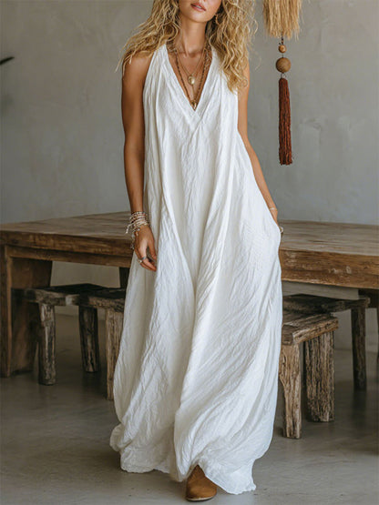 🔥Summer Arrivals🌟Women's Casual Sleeveless Loose Pocket Vest Long Dress