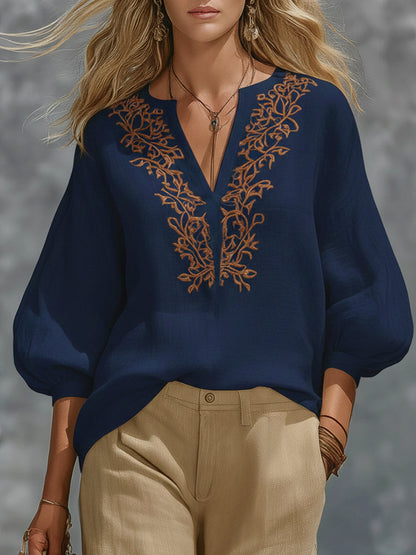 🔥Summer Arrivals🌟Loose-fitting V-neck Linen And Cotton Shirt