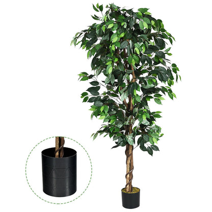 Gymax 6Ft Artificial Ficus Tree Fake Greenery Plant Home Office - 1 PCS