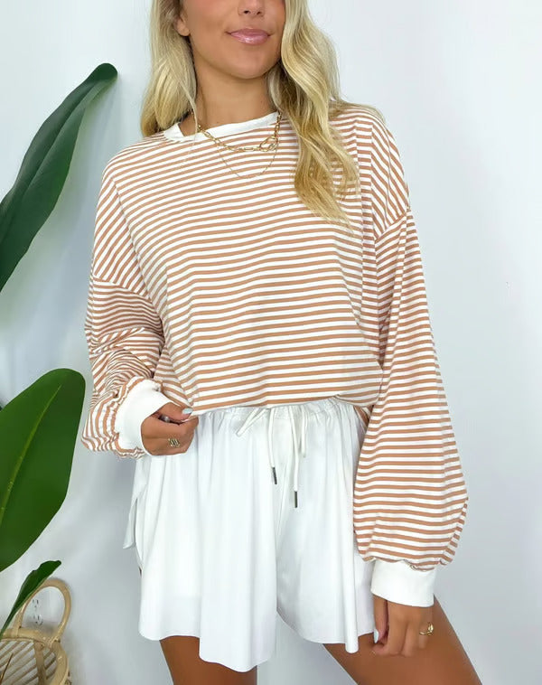 🔥Summer Arrivals🌟🌈Women's Casual Striped Crewneck Oversized Pullover
