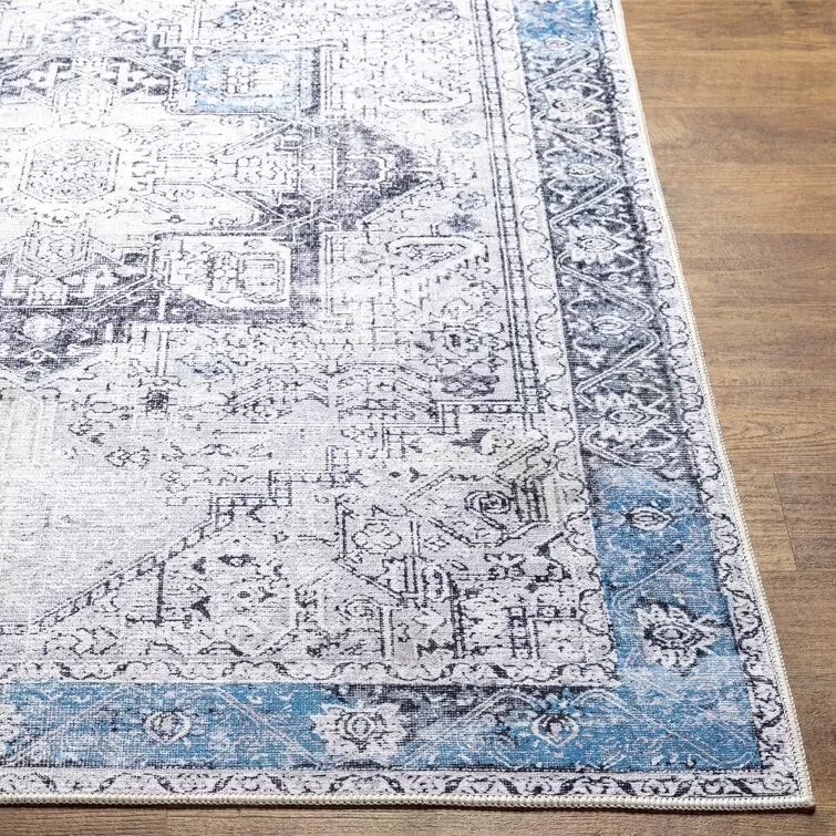 Mya Machine Washable Oriental Brick Red/Light Gray Area Rug
