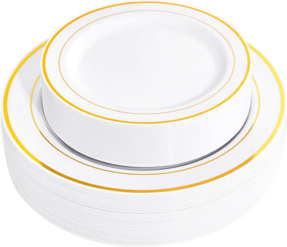 FLOWERCAT 60PCS White Plastic Plates - Heavy Duty White Disposable Plates for Easter Party/Wedding -serve for 30 guests Include 30PCS 10.25" & 30PCS 7.5" Plates for Party