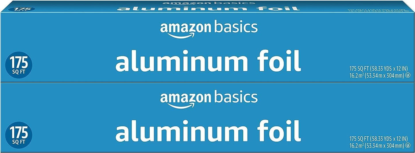 Amazon Basics Aluminum Foil for Cooking, Roasting and Food Wrap, 175 Sq Ft, Pack of 2