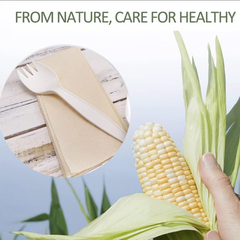 6” Large Size Reusable Sporks, Plastarch Material (PSM) Utensils, Spoon Fork 2-in-1 Spork for School Lunch, Picnics, Parties, Forky Making by Mavere, 50Pcs/Box