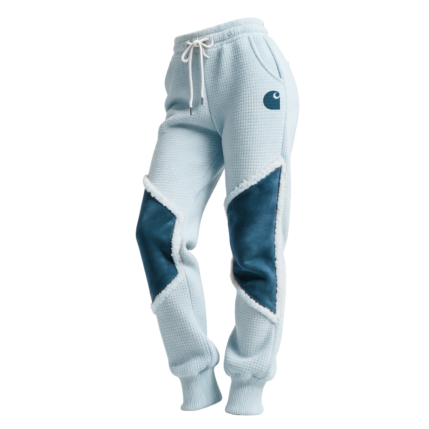 Women's Retro Western Waffle Contrast Suede Track Pants-Khaki