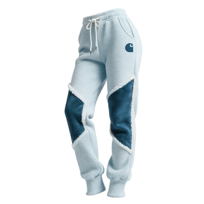 Women's Retro Western Waffle Contrast Suede Track Pants-Khaki