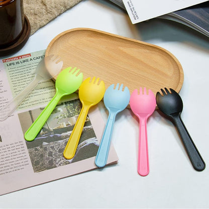 4.3" Mini Disposable Sporks 100ct, Plastic Spork 2-in-1 Utensils, 4 Colors, 25ct Individual Package Per Color - Made by Mavere