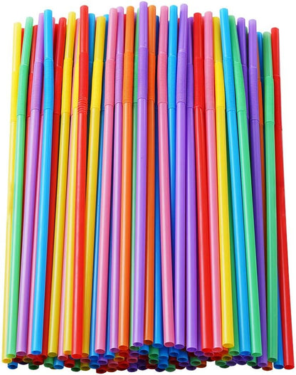 200 Pcs Colorful Plastic Long Flexible Straws.(0.23'' diameter and 10.2" long)