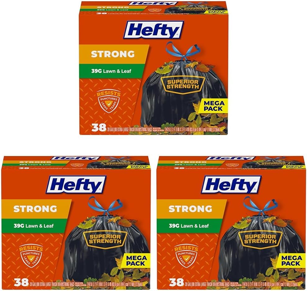 Hefty Strong Lawn & Leaf Trash Bags, 39 Gallon, 38 Count