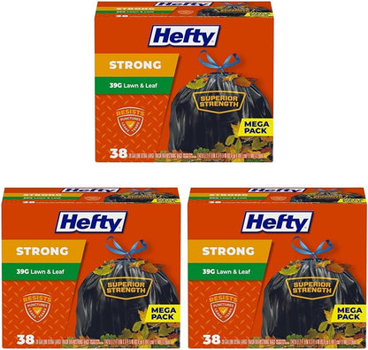 Hefty Strong Lawn & Leaf Trash Bags, 39 Gallon, 38 Count