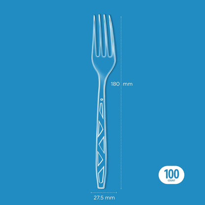 Amazon Basics Disposable Clear Plastic Forks, Premium Quality, 100 Count, Large Pack