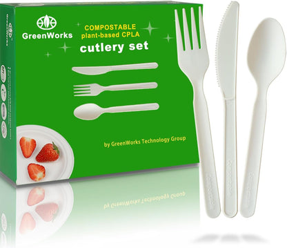 GreenWorks Heavy-duty Compostable Spoons,BPI Certified,100 Count Large Disposable Cutlery Spoons