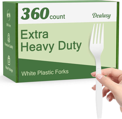 360 Count Extra Heavy Duty Clear Plastic Forks Disposable, BPA-Free, Heat Resistant, Solid and Durable Disposable Forks Bulk, Premium Plastic Forks heavy duty for Party Supply