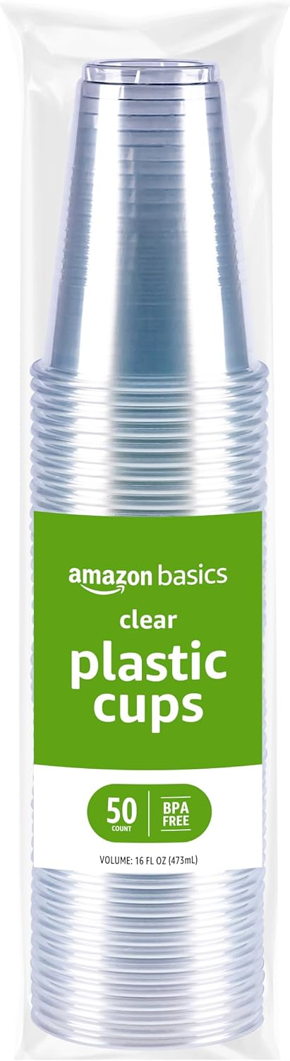 Amazon Basics Small Disposable Clear Plastic Cups, 9oz, 100 Count