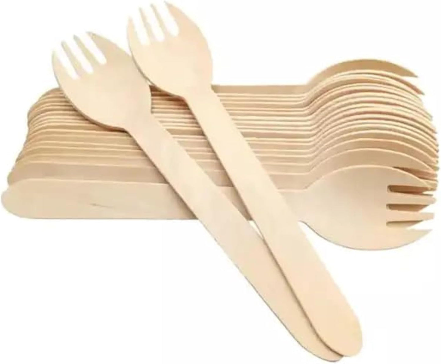 5.5" Disposable Wooden Sporks/Natural Wooden Utensils- Pack of 100ct