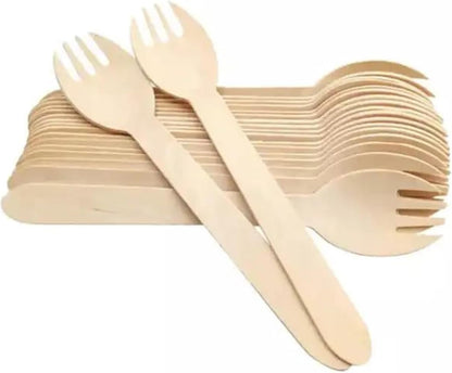 5.5" Disposable Wooden Sporks/Natural Wooden Utensils- Pack of 100ct