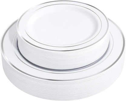 FLOWERCAT 60PCS White Plastic Plates - Heavy Duty White Disposable Plates for Easter Party/Wedding -serve for 30 guests Include 30PCS 10.25" & 30PCS 7.5" Plates for Party