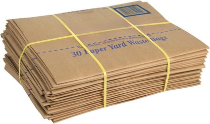 30 Gallon Lawn & Leaf 2-Ply Heavy-Duty Yard Waste Compost Refuse Paper Bags with Necessia Gardening Gloves, Eco-Friendly, Tear Resistant, Self Standing, Biodegredable, Made in USA, 30 Count