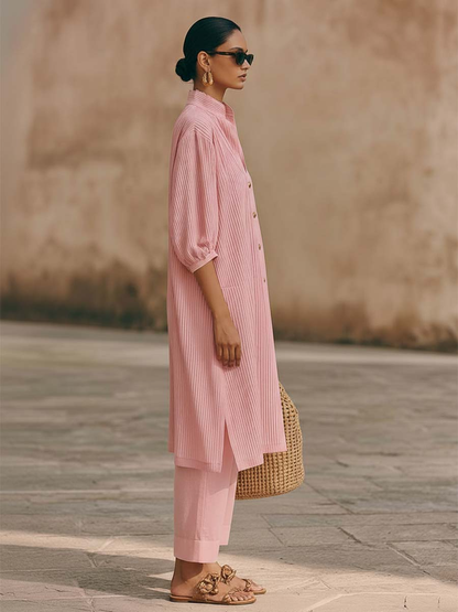 🔥Summer Arrivals🌟Elegant Metal Button Longline Shirt And Pants Set