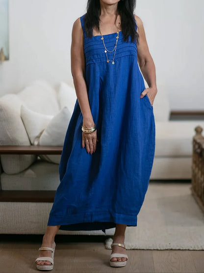 🔥Summer Arrivals🌟Women's New Spring Collection Square-neck Sleeveless Casual Loose Cotton And Linen Sundress