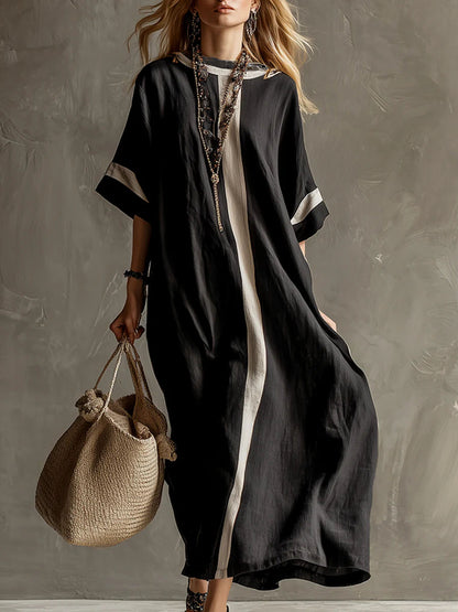 🔥Summer Arrivals🌟Women's Round Neck 3/4 Sleeve Casual Loose Cotton And Linen Dress