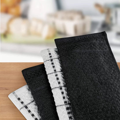 Kitchen Towels 12 Pack, 15 x 25 Inches, 100% Ring Spun Cotton Super Soft and Absorbent Linen Dish Towels, Tea Towels and Bar Towels Set (Black)