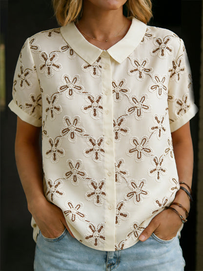 🔥Summer Arrivals🌟3d Embroidered Short-sleeved Cotton Shirt