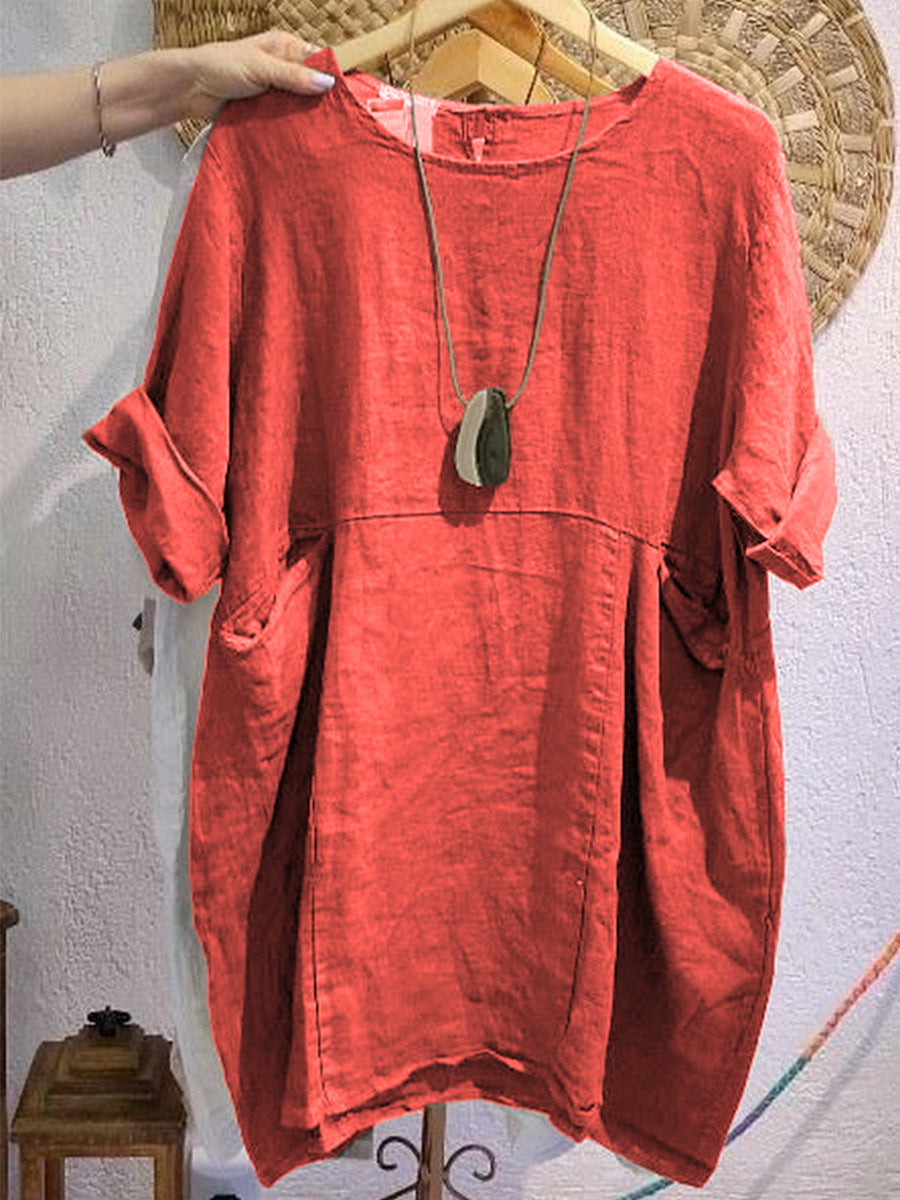 🔥Summer Arrivals🌟Women's Linen And Cotton Round-neck Dress