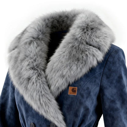 🔥𝗖𝗹𝗲𝗮𝗿𝗮𝗻𝗰𝗲 𝗦𝗮𝗹𝗲🌟Women's Elegant Double-breasted Burgundy Suede Coat With Fur Collar