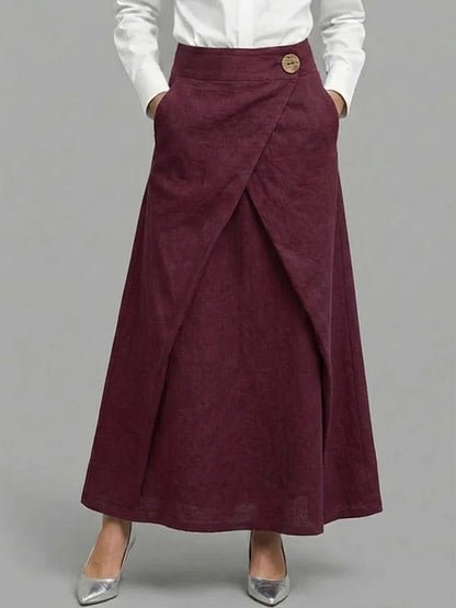 🔥Summer Arrivals🌟Women's Elastic Waist Casual Loose Cotton And Linen Midi Skirt